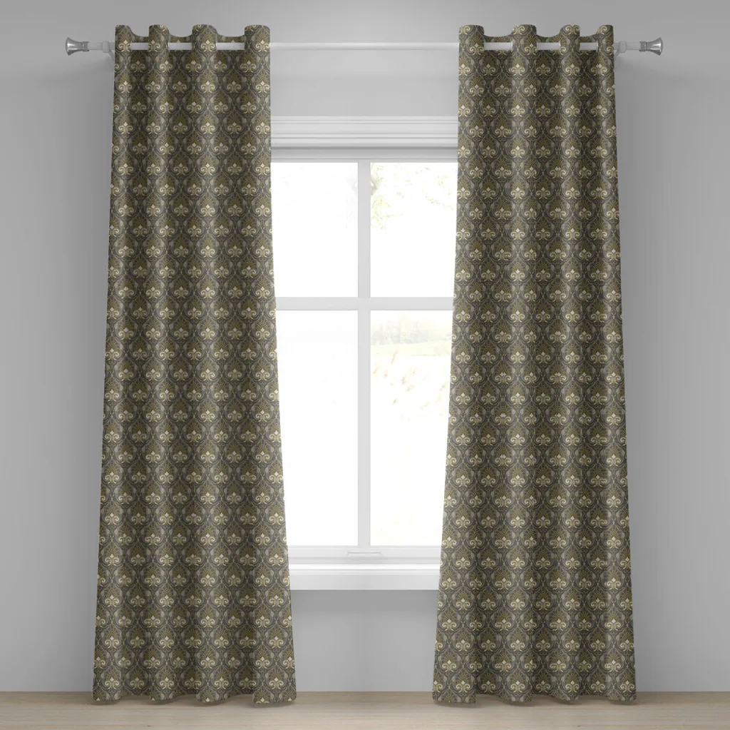 Rideau vintage gris et jaune à motifs royaux classiques 280 cm x 175 cm
