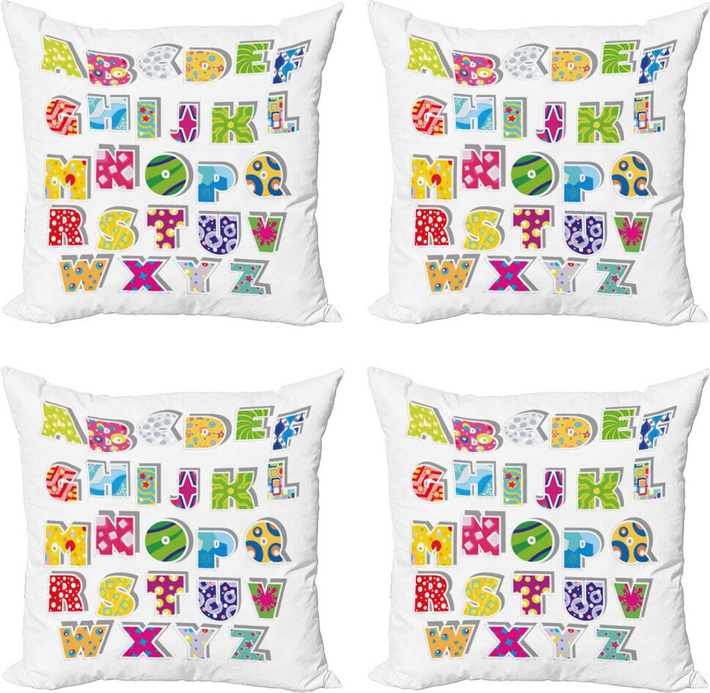 ABAKUHAUS Briefe Kissenbezug Set (4 Stück), Alphabet Set Bunte, Moderner Doppelseitiger Digitaldruck, 60 cm x 60 cm, Mehrfarbig