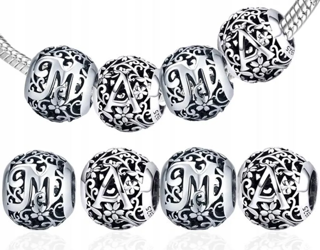 Charms Pandora MAMA 4 pièces - Perles Lettre M pour Bracelet de Fête des Mères
