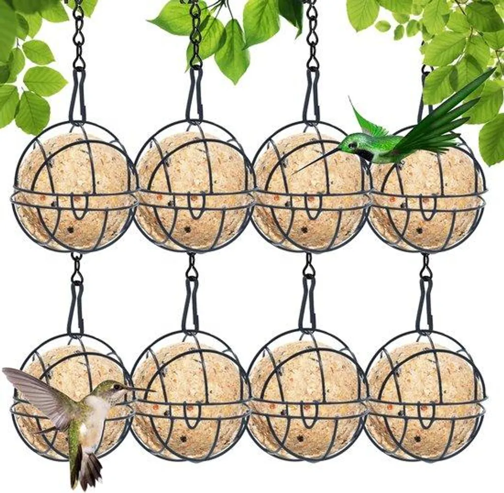 Mangeoire Oiseaux Anti-Gaspillage en Métal : 8 Porte-Boules Robustes Or