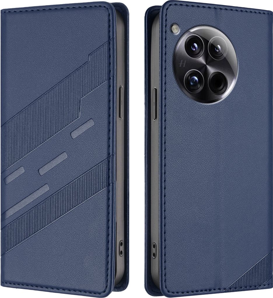 Hülle für OnePlus 12, Kunstleder Brieftaschen Handyhülle mit Kartenfach und Standfunktion Blau