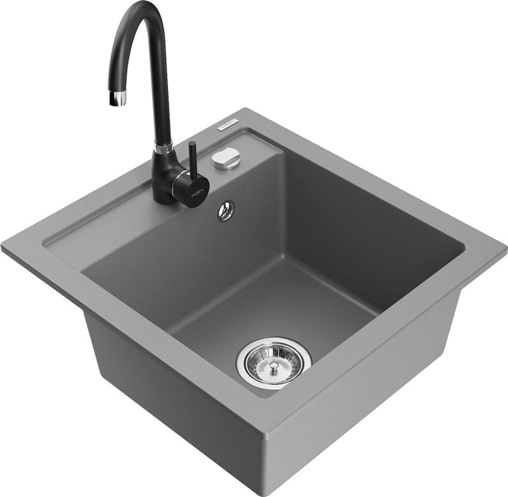 Mexen Vito 1-Becken-Granit-Spüle mit Mischbatterie Telma, Grau - 6503-71-670200-70