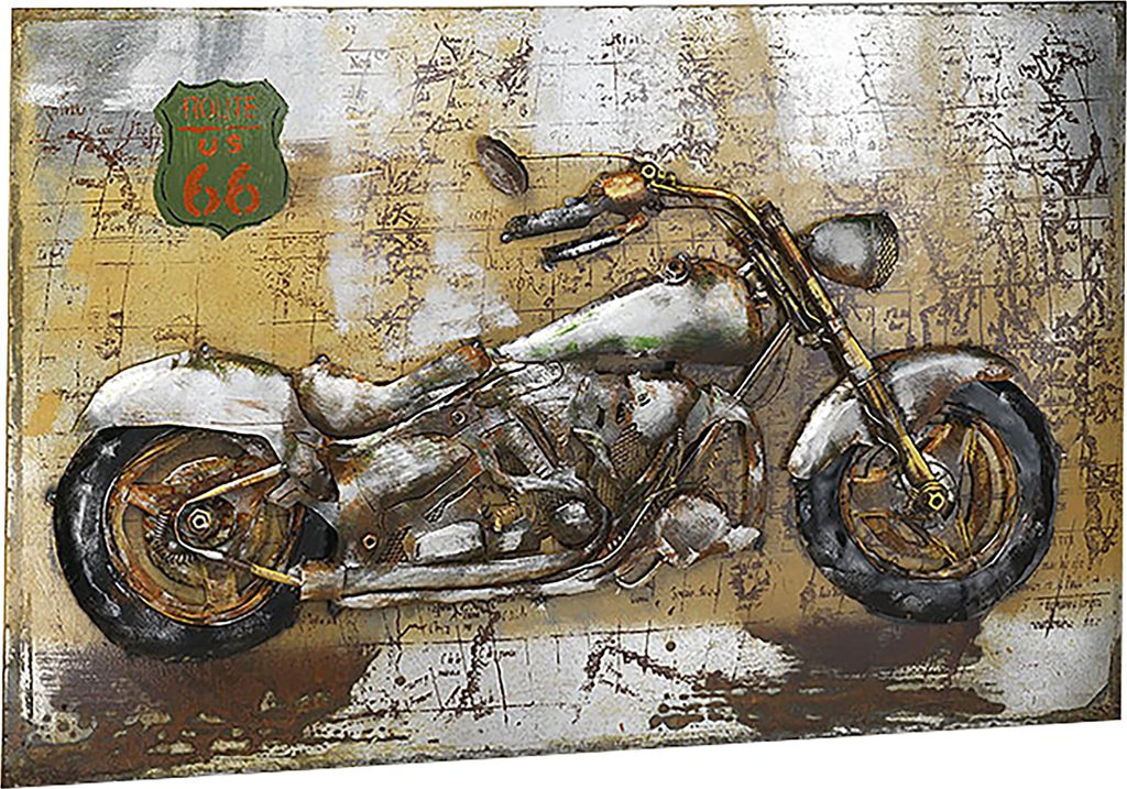 Kobolo Wandbild 3D- Bild Route 66 Motorrad 108x72 cm - Bilder Photo Einrichtung für Schlafzimmer Wohnzimmer Flur Alubilder Wanddeko Metallbild Deko
