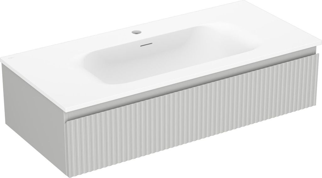 Mexen Rivel Badezimmerschrank 100 cm mit Waschbecken Vela, 1 Schublade, geriffelt, grau matt/weiß matt - 91A20-10023-1-BF62-W23?