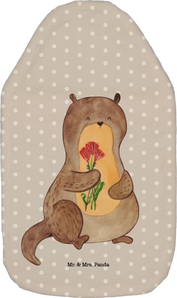 Mr. & Mrs. Panda Wärmflasche Otter Blumenstrauß - Grau Pastell - Geschenk, wärmebeutel, Süß, mit Bezug, Niedlich, Seeotter, Wärmflaschen, Wä...