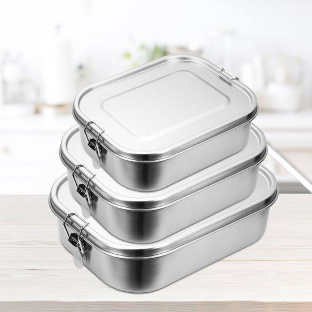 Drei-Stück-RVS-Lunchbox-Set - 800ml+1200ml+1400ml - Brotdose - Luchtdicht & leckstarrig - Vorratsbehälter für Meal Prep - BPA-frei - für den Ge...