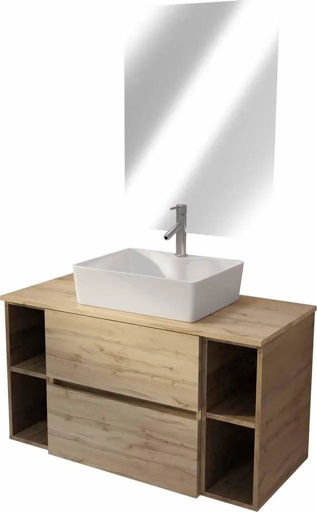 Meuble Salle de Bains 100 cm Chêne : Gagnez de l'Espace avec 2 Tiroirs