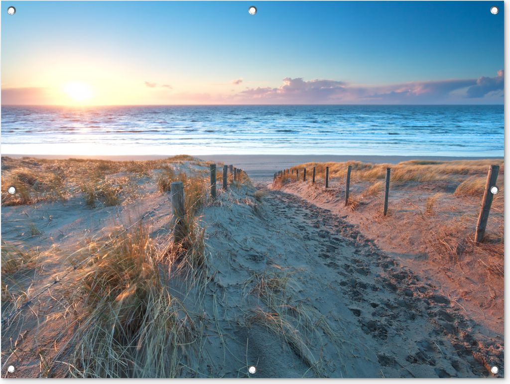 MuchoWow 120x90 cm Outdoor-Poster Gartendeko Sichtschutz Garten Poster für den Garten Strand - Meer - Sonne - Düne