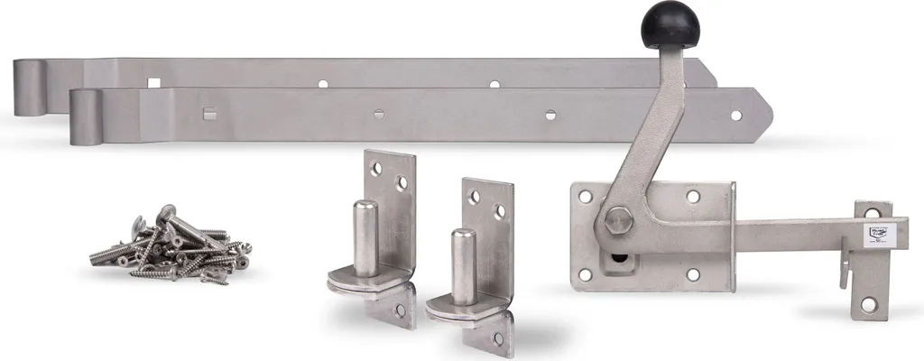 Kit ferrures inox pour clôture de chasseur et portillon de jardin
