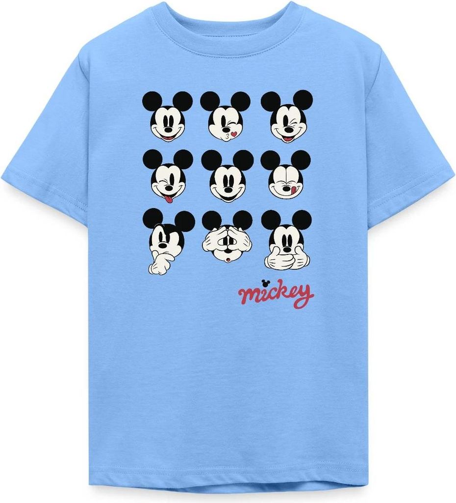Mickey & Minnie Mickey Mouse Gesichtsausdrücke Teenager T-Shirt, 152/164 (12-14 Jahre), Himmelblau