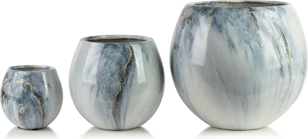 Cache-pot en fibre de verre robuste Neva Marble - Lot de 3 bacs carrés