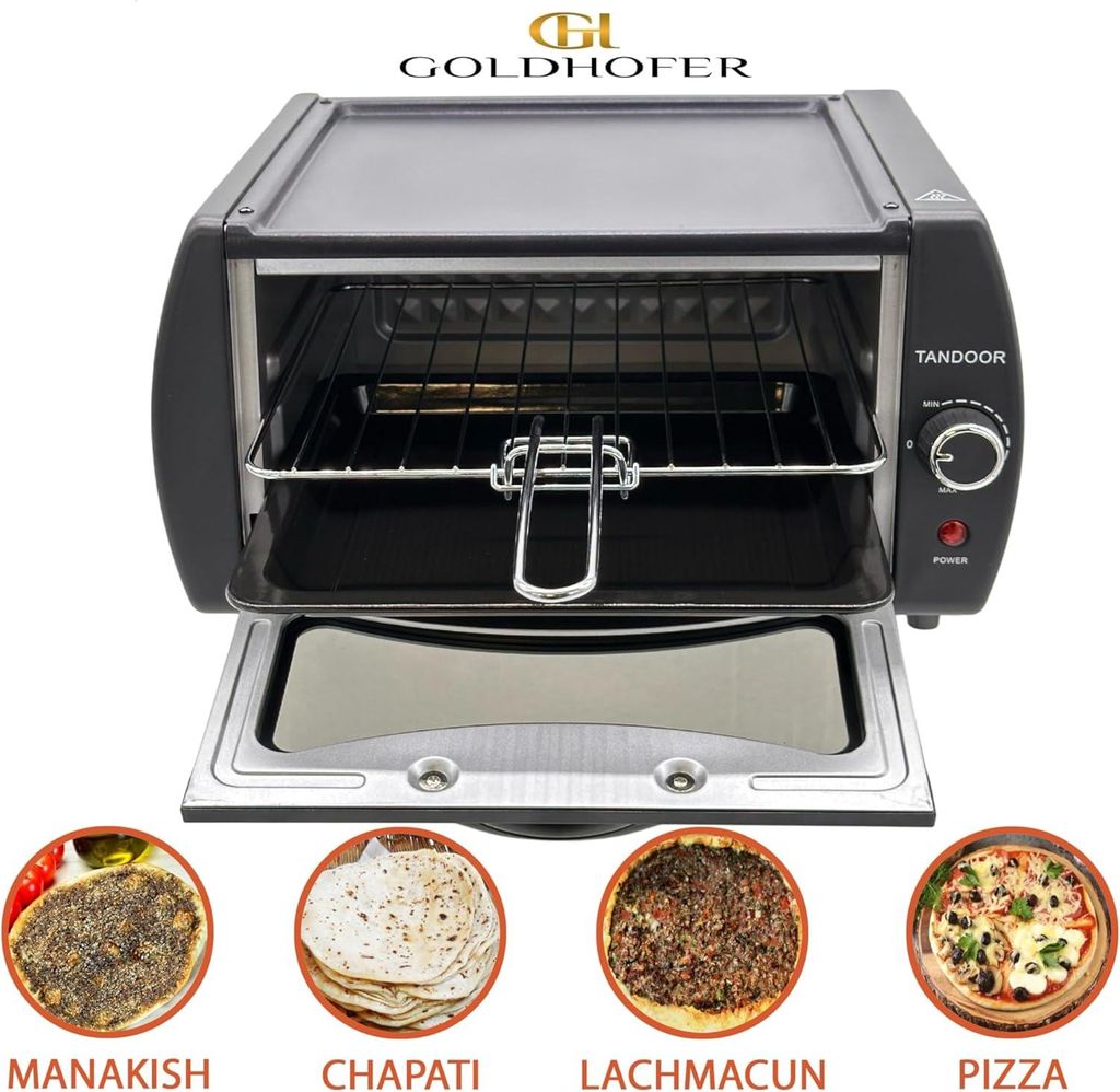 Goldhofer Premium Elektrischer Tandoor-Ofenrauchfrei mit Grillrost & Backblech, Schwarz, 2100 W, Restaurant-Qualität
