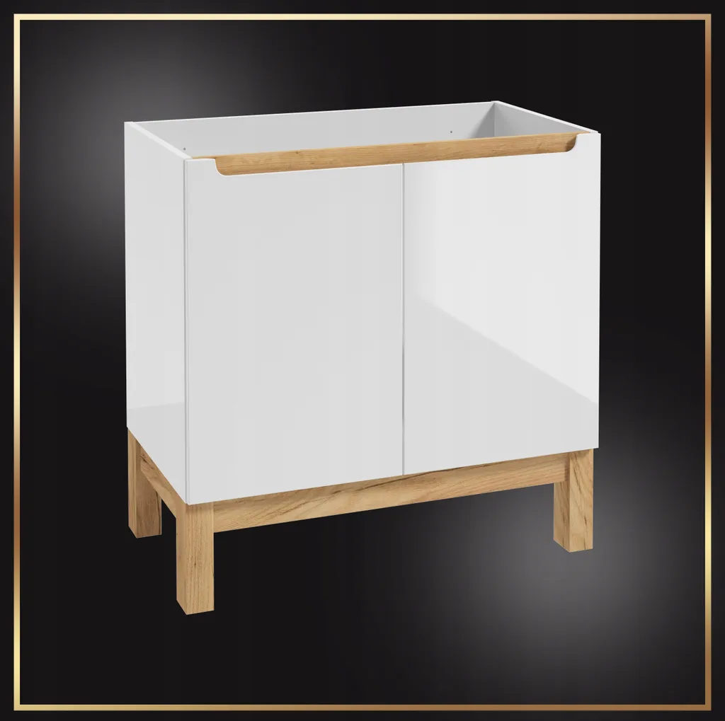 Meuble sous vasque 80 cm Stamar blanc avec plan vasque aspect chêne clair