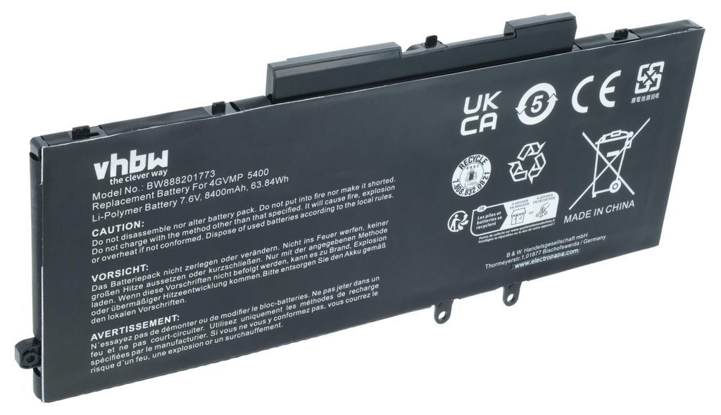 vhbw Akku kompatibel mit Dell Latitude 14 5400, 14 5500 Notebook (8400 mAh, 7,6 V, Li-Ion)