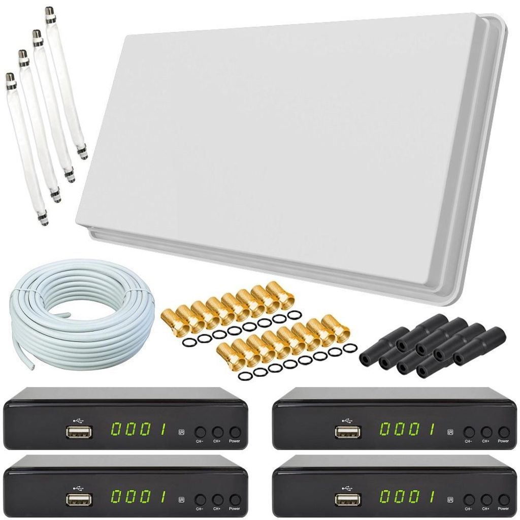Selfsat H30D4+ Flachantenne Quad + 4x HD RECEIVER + 50m Produktbild 