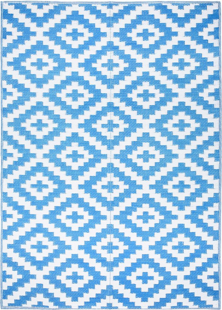 Tapiso Teppich IBIZA Outdoor Weiß Blau Picknick Garten 180 x 270 cm
