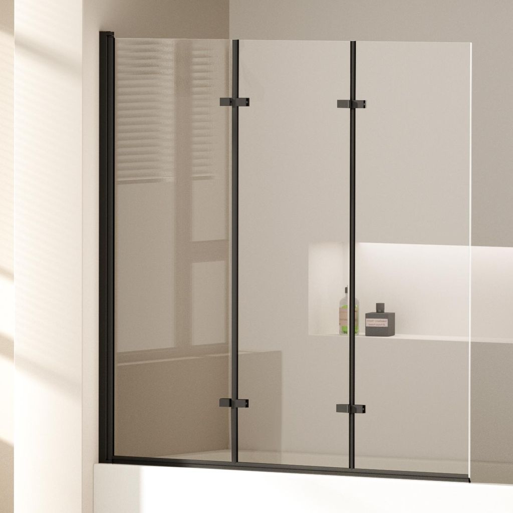 EMKE Paroi de douche 130 x 140cm cadre noir mat baignoire Image du produit 