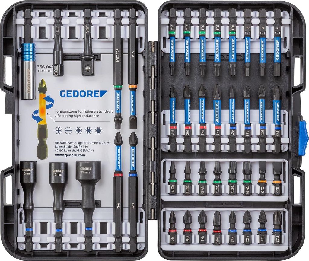 GEDORE 666-042 Torsionsbit-Satz SL+PR+PH+PZ+TX 42-teilig, Produktbild 