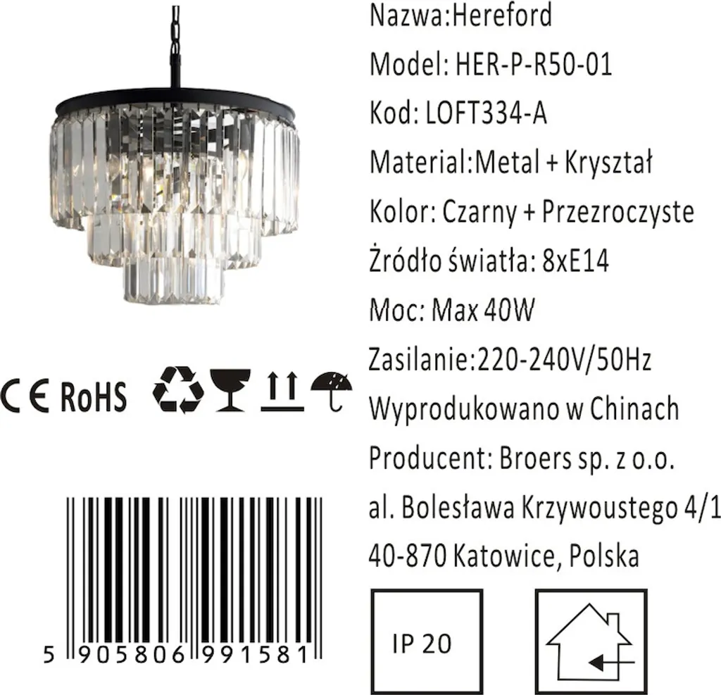 Lustre en cristal Hereford Fall 50 cm - Cascade de lumière et design