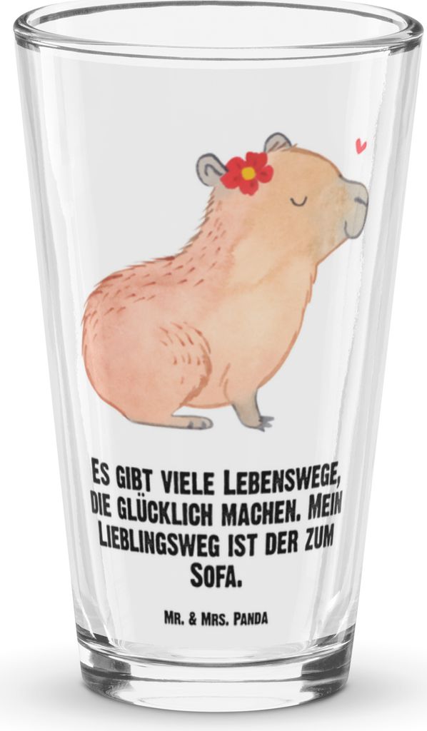 Mr. & Mrs. Panda Glas Capybara Blume - Transparent - Geschenk, Wasserglas, Lustige Sprüche, Cocktailglas, Trinkglas, Saftglas, Bierglas