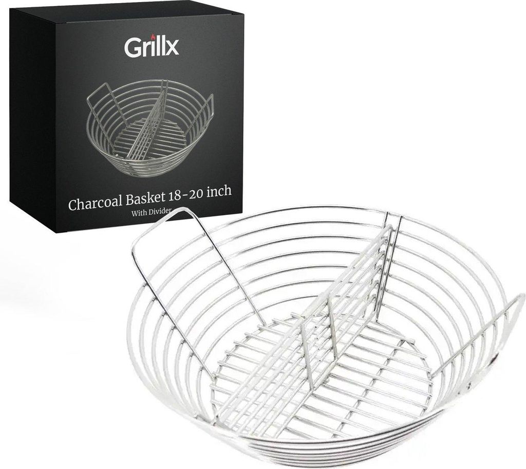 Grillx Kohlekorb 18, 19, 20 Zoll – Mit Herausnehmbarem Teiler – Edelstahl – Kamado Zubehör