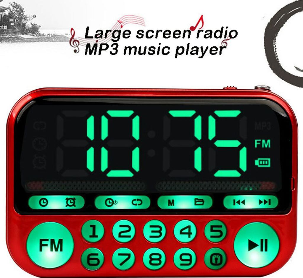 Mini Portable Radio Large Screen Handheld Digital FM USB TF MP3 wiederaufladbare Spieler Lautsprecher rot