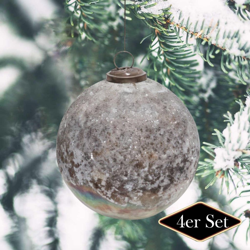 Premium Weihnachtskugeln Grau strukturiert glitzernd - handgemacht Indien, 13cm