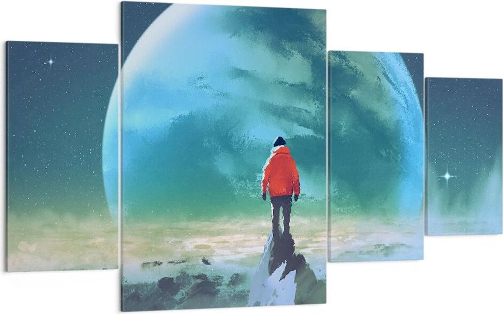 Bild auf Leinwand - Leinwandbild - Mann Planet - 160x90cm - Wand Bild - Wanddeko - Wandbilder - Leinwanddruck - Bilder - Kunstdruck - Wanddekoratio...
