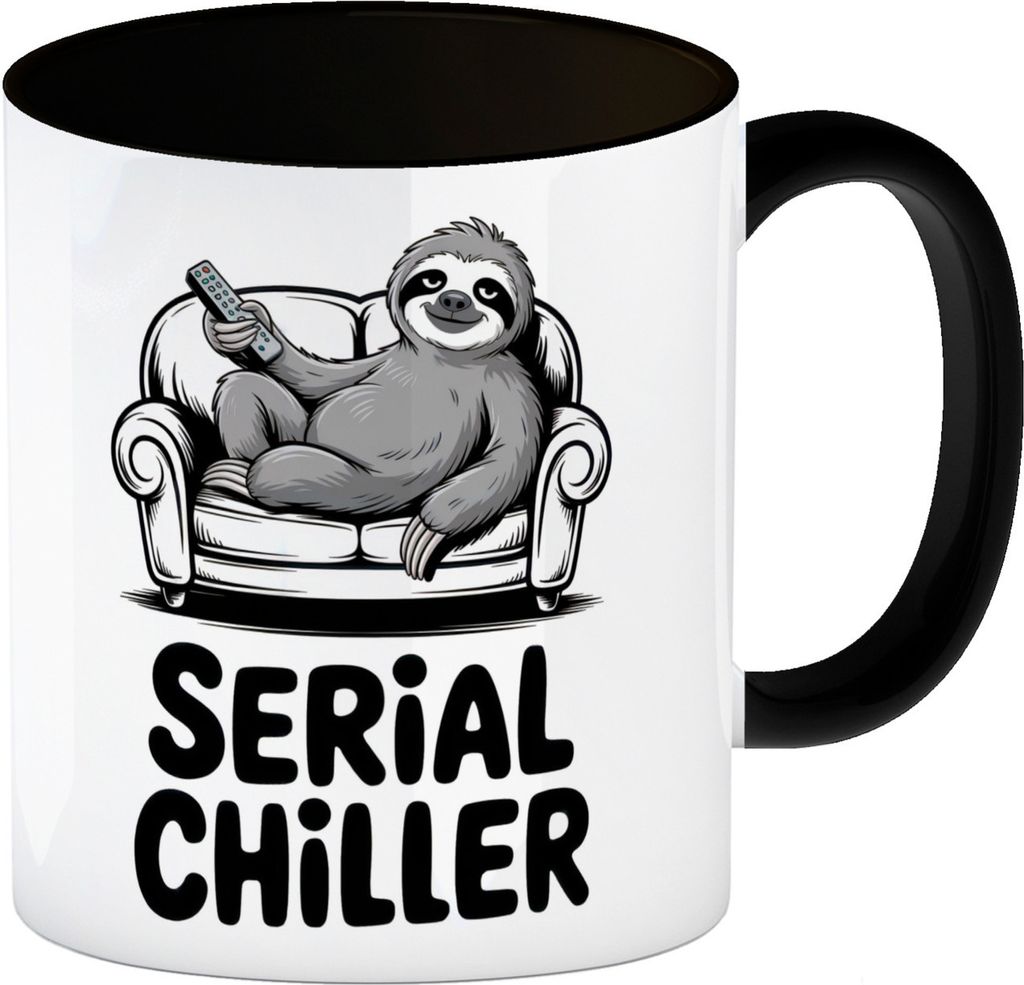 Faultier auf Couch Serial Chiller Kaffeebecher in schwarz