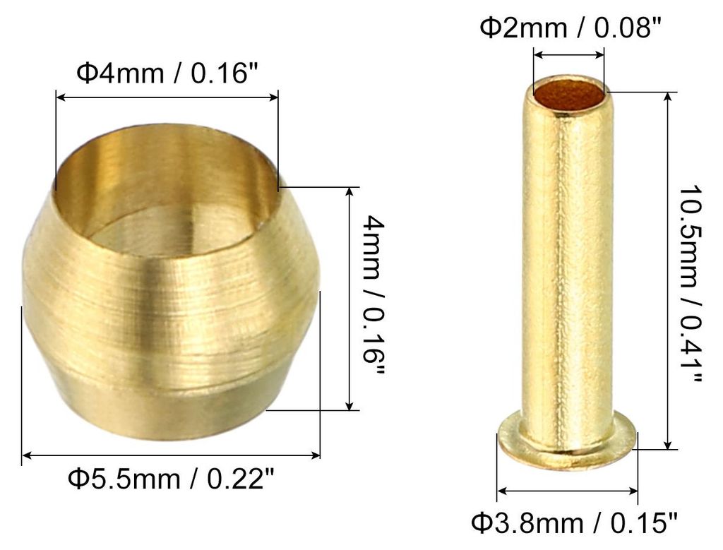 4mm Rohr AD 20Pack Messing Kompression Hš¹lsen Zwingen Messing Zwinge Messing Kompression Einlegeteil Sortiment Kit fš¹r Luft Wasser Gas Rohr