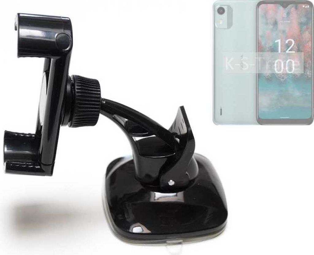 K-S-Trade kompakte Handy-Halterung Windschutzscheibe kompatibel mit Nokia C12 Pro Armaturenbrett schwarz Autohalterung KFZ Halter Scheiben-Halterung