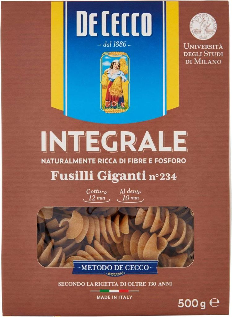 De Cecco Fusilli Giganti n° 234 Integrali Vollkornnudeln Nudeln Hartweizengrieß Pasta Vollkorn 500g Packung