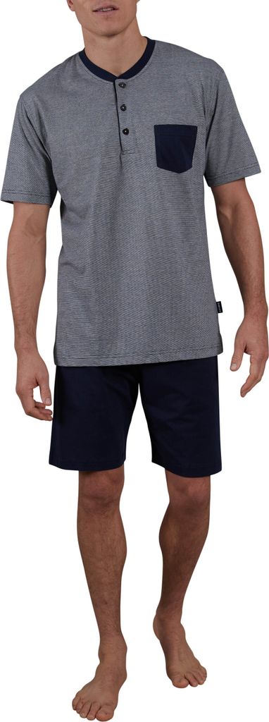 Ceceba Herren Pyjama Set Schlafanzug kurz Shorty Pure Baumwolle M L XL 2XL 3XL 4XL, Farbe:Blau, Größe:XL, Artikel:-8435 navy