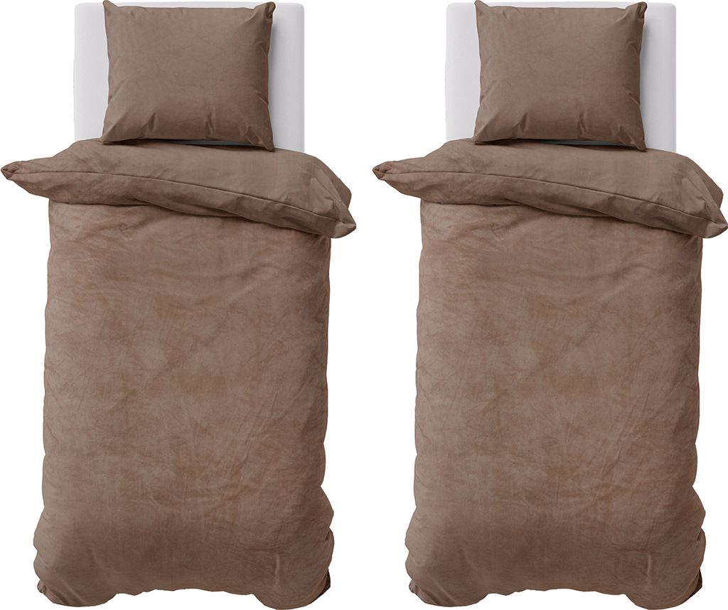 Winter Bettwäsche Teddy Plüsch 155x220 + 80x80 Bettbezug Cashmere Touch Nicki Uni / Wende Nougat, 4 teilig