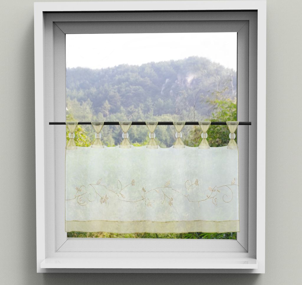 Scheibengardine Küchengardinen Kurzstore mit Schlaufen Voile Bistrogardinen mit Blumen-Stickerei Sand BxH 145x60 cm