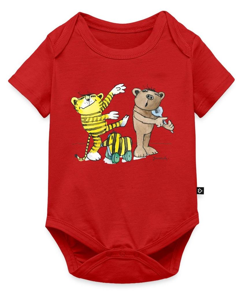 Spreadshirt Janosch Tiger Und Bär Machen Musik Kurzarm Tages Baby Body, 92 (1,5 - 2 Jahre), Rot