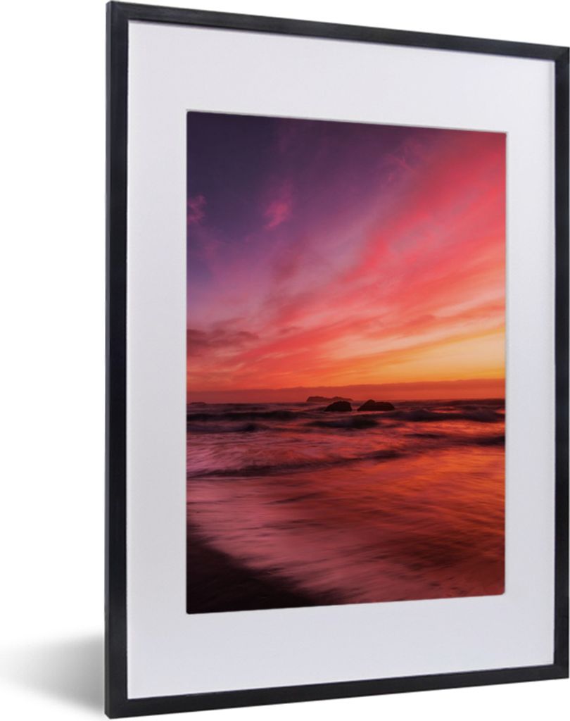 MuchoWow Gerahmtes Poster Strand - Meer - Natur - Abend 30x40 cm - Poster mit Schwarzem Bilderrahmen Wandposter Rahmen Foto Bilder - Wandposter S...