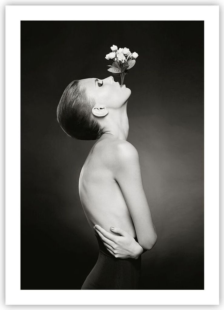 Poster - Poster ohne Rahmen - Nackt Frau Blumen - 50x70 cm - Wand Bild - Wanddeko - Wandbilder - Kunstposter - Wandposter - Bilder - Kunstdruck - W...