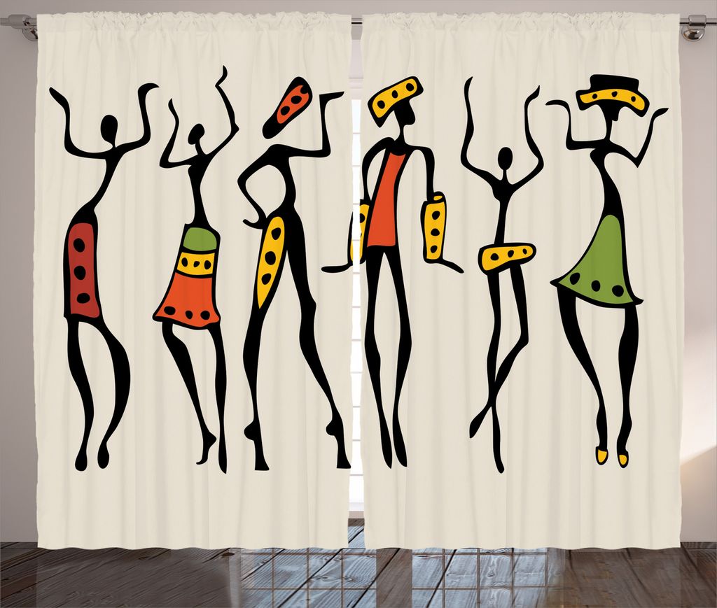 ABAKUHAUS Afro Rustikaler Vorhang, Clan Dancer Ethnic, Wohnzimmer Universalband Gardinen mit Schlaufen und Haken, 280 x 175 cm, Mehrfarbig