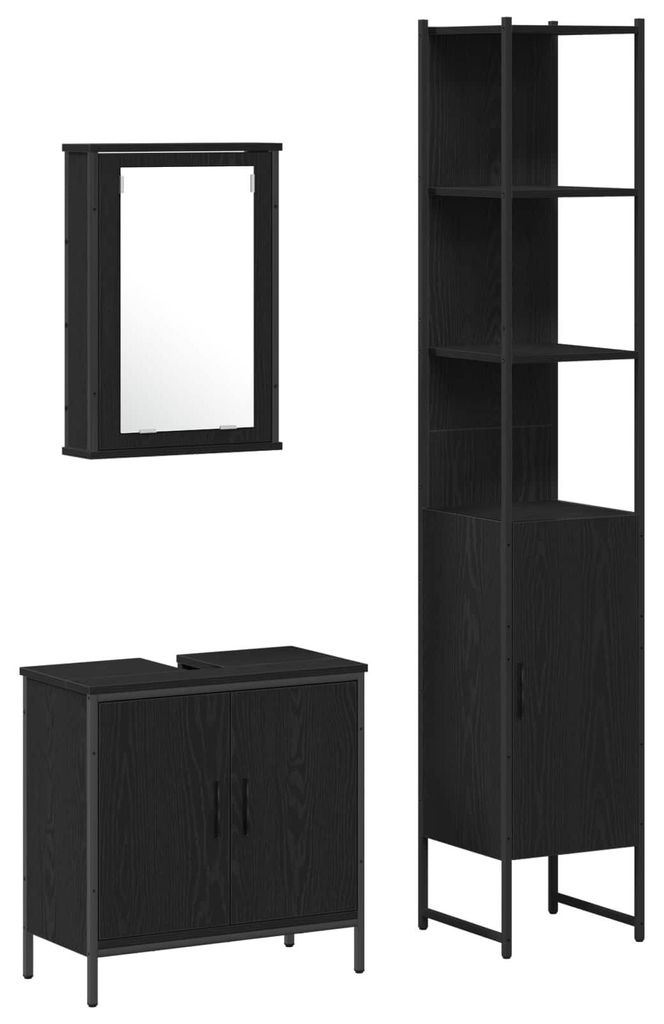 Badezimmermöbel-Set mit Regal 3 pcs Schwarz Holzwerkstoff