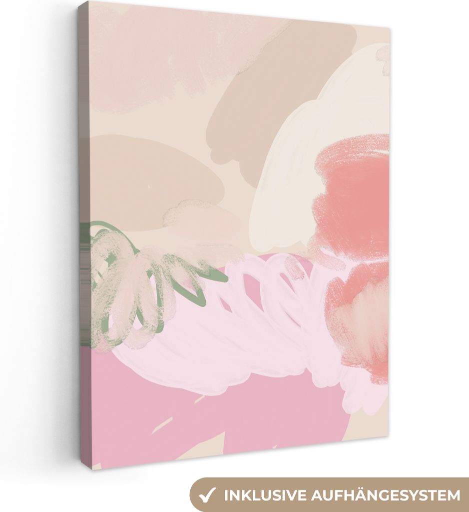MuchoWow - Leinwandbilder - Rosa - Kunst - Abstrakt - Modern, Wandbild, Wanddeko Bilder Wohnzimmer, 60x80 cm