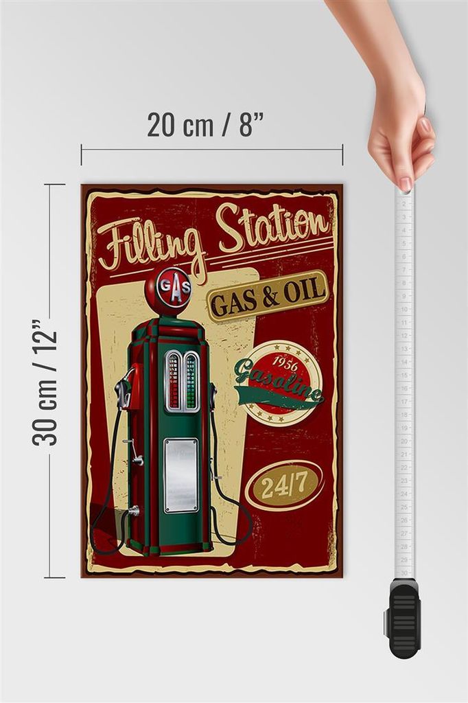 Holzschild Retro 20x30cm Čerpací stanice benzín 24/7 Obrázek produktu 5