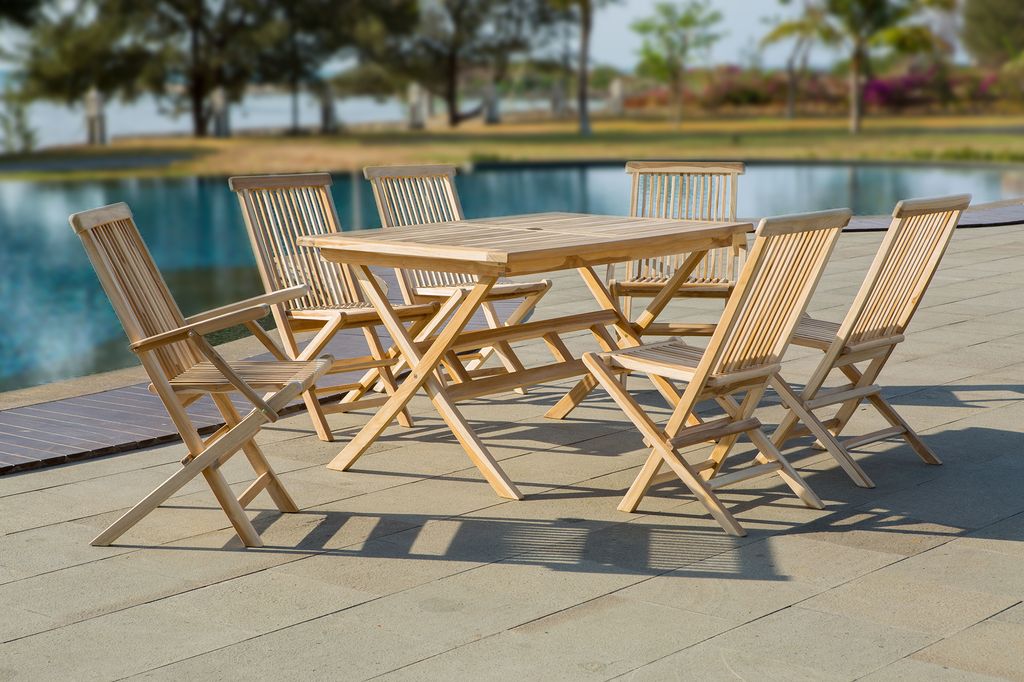 Möbilia Garten Sitzgruppe 7-tlg aus Teak-Holz | 4 Stühle, 2 Armlehnstühle, 1 Tisch | B 0 x T 0 x H 0 cm | natur | 11020023 | Serie GARTEN