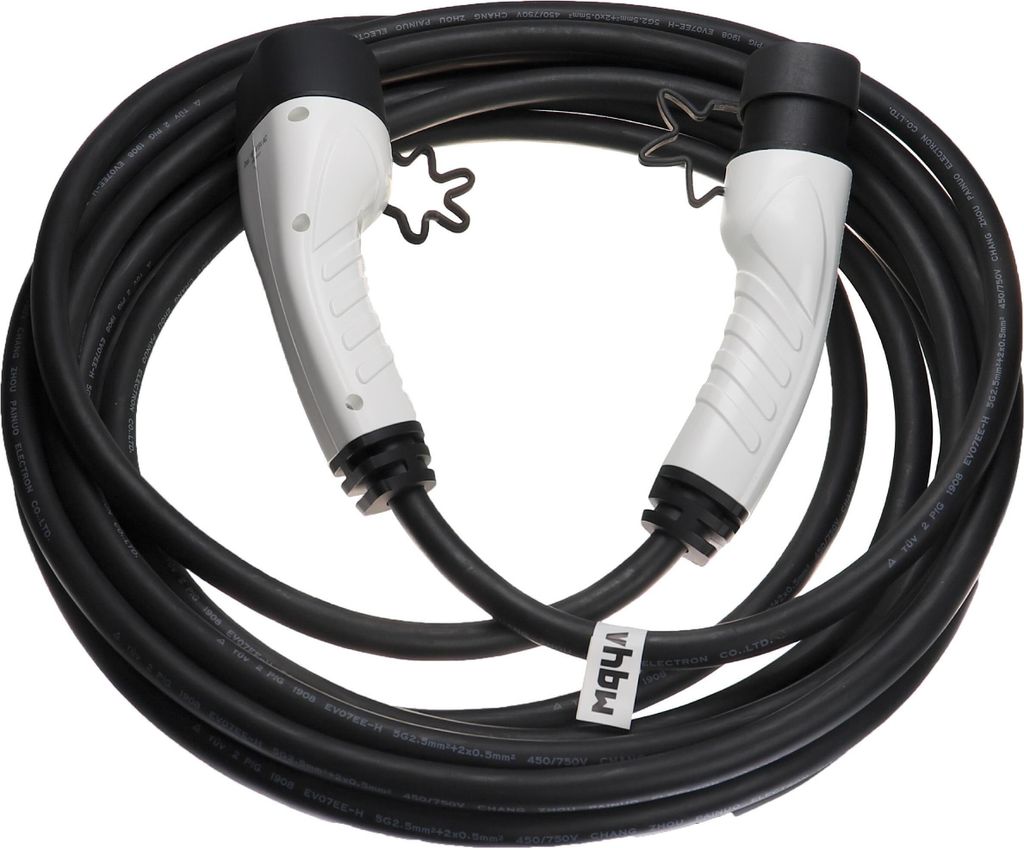 vhbw Ladekabel Typ 2 zu Typ 2 für Elektroauto, 3-phasig, 16 A, 11 kW, 10 m