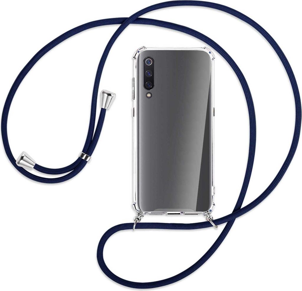 Handykette Backcover-Schutzhülle mit Band (Metall silberfarben) für Xiaomi Mi 9 / Mi 9 Explorer - dunkelblau