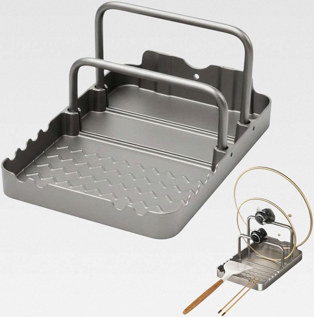 Topfdeckelhalter, Schneidebretthalter mit Löffelablage, Rutschfester Topfdeckel Pfannen Organizer für Backblech, Kochgeschirr, Küche, Grill