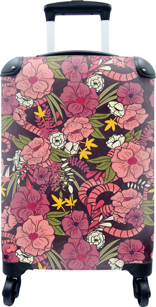 MuchoWow MuchoWow Koffer Handgepäck Trolley Rollkoffer Kleine Reisekoffer mit 4 Rollen - Dschungel - Blumen - Muster - Cabin Size < 55x40x23 c...