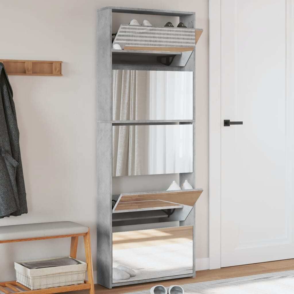 "2026 Promotion" Schuhschrank/Schuhregal/Schuhablage - mit Spiegel 5 Fächer Betongrau 63x17x169,5 cm - Schuhregale C203