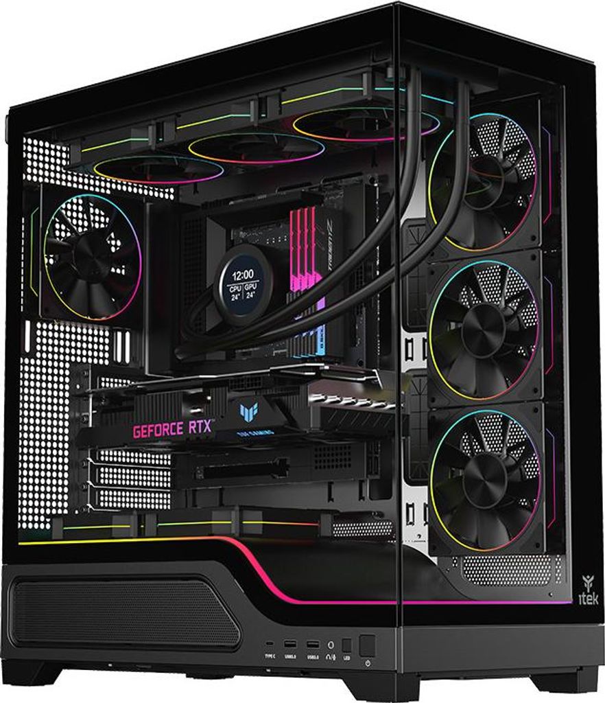 itek SHOWBUI WAVE 82B, Tower, PC, Schwarz, ATX, ITX, micro ATX, Gaming, Blau, Grün, Rot