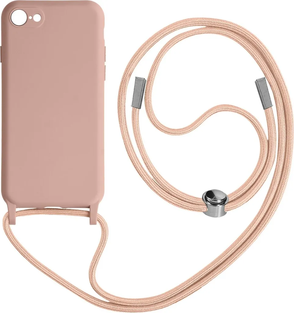 Custodia per Apple iPhone SE 2022, 2020, 8, 7 con catena in nylon da 80 cm - rosa tenue